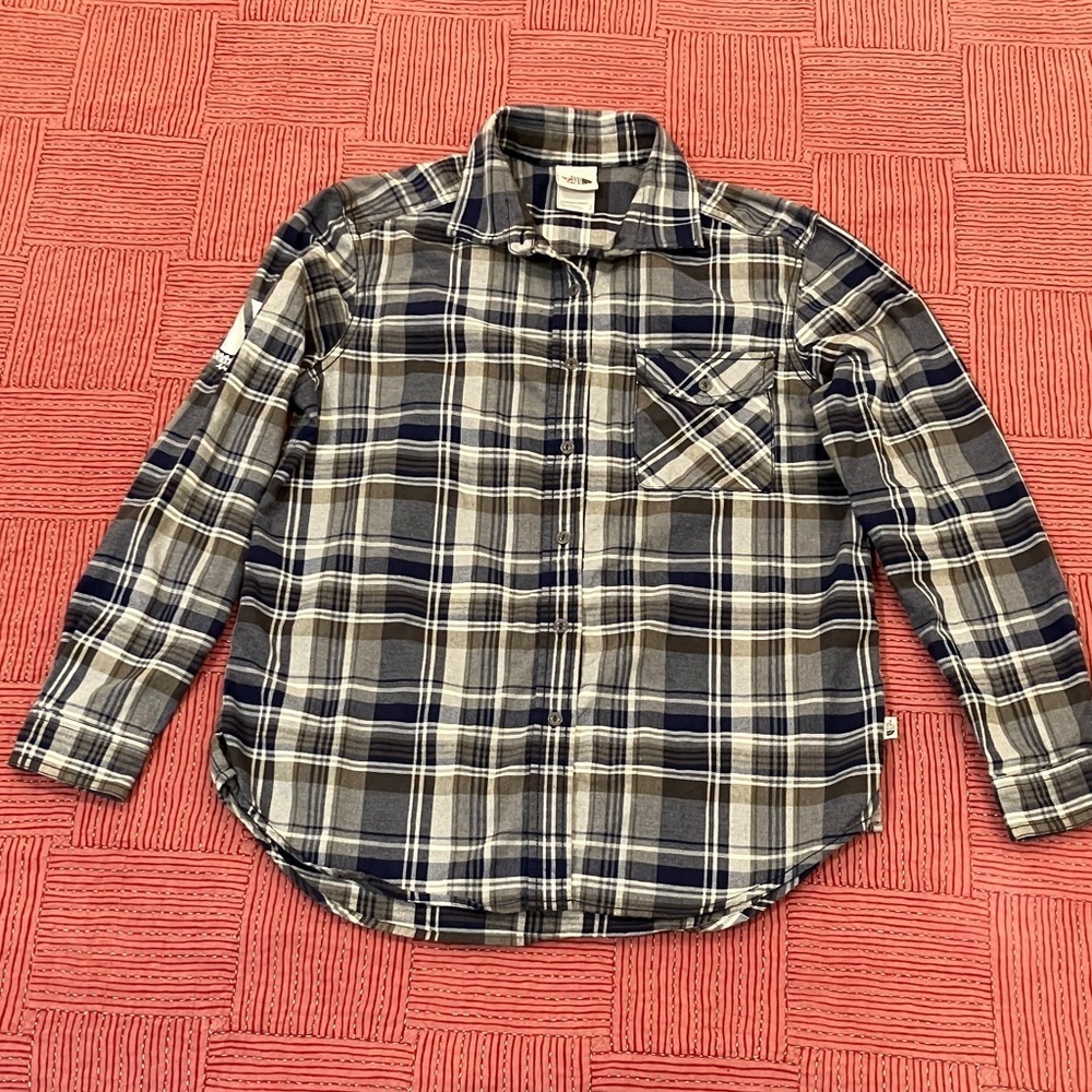 The North Face small women’s Blue / Gray / brown Plaid Button Down Shirt